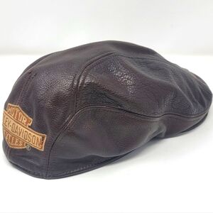 Vintage Harley Davidson Newsboy Cabbie Ivy Cap Brown Genuine Leather Hat S/M